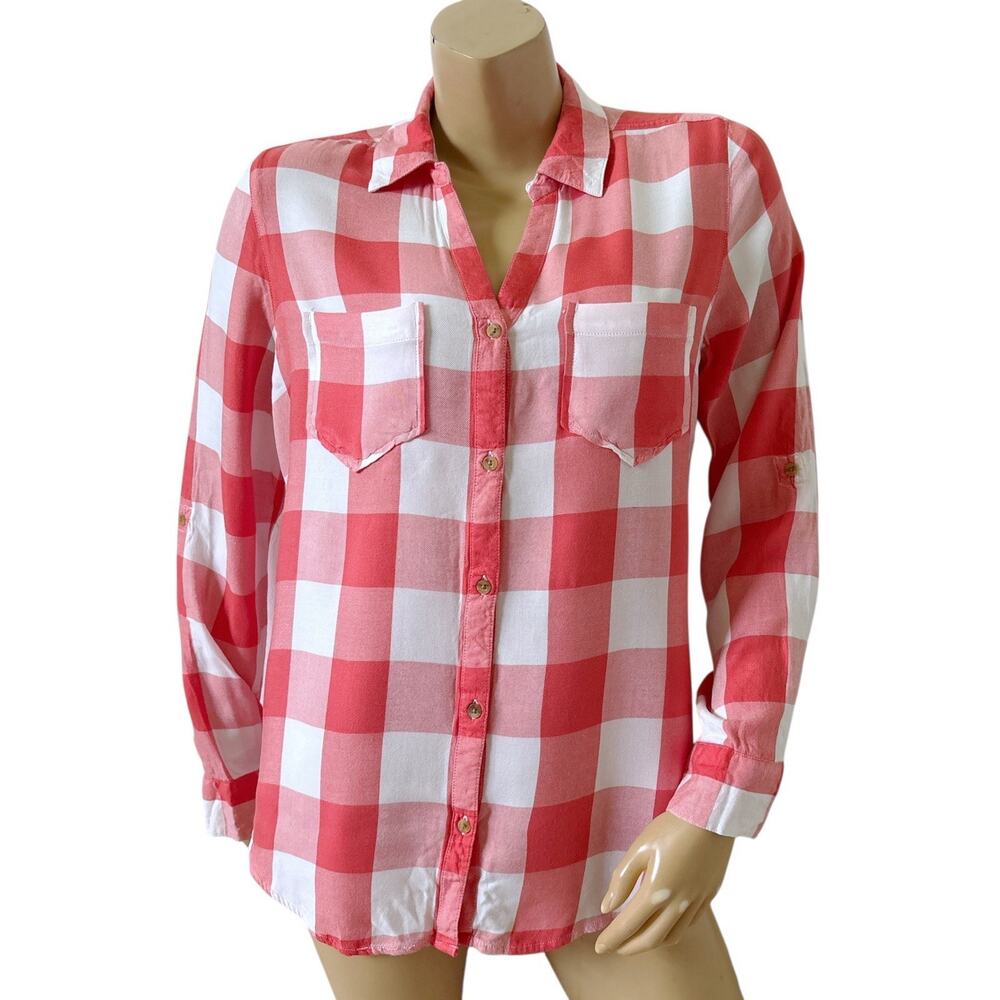 TINSEL Womens Size Medium Plaid Convertible Long Sleeve Button Up Collared Shirt